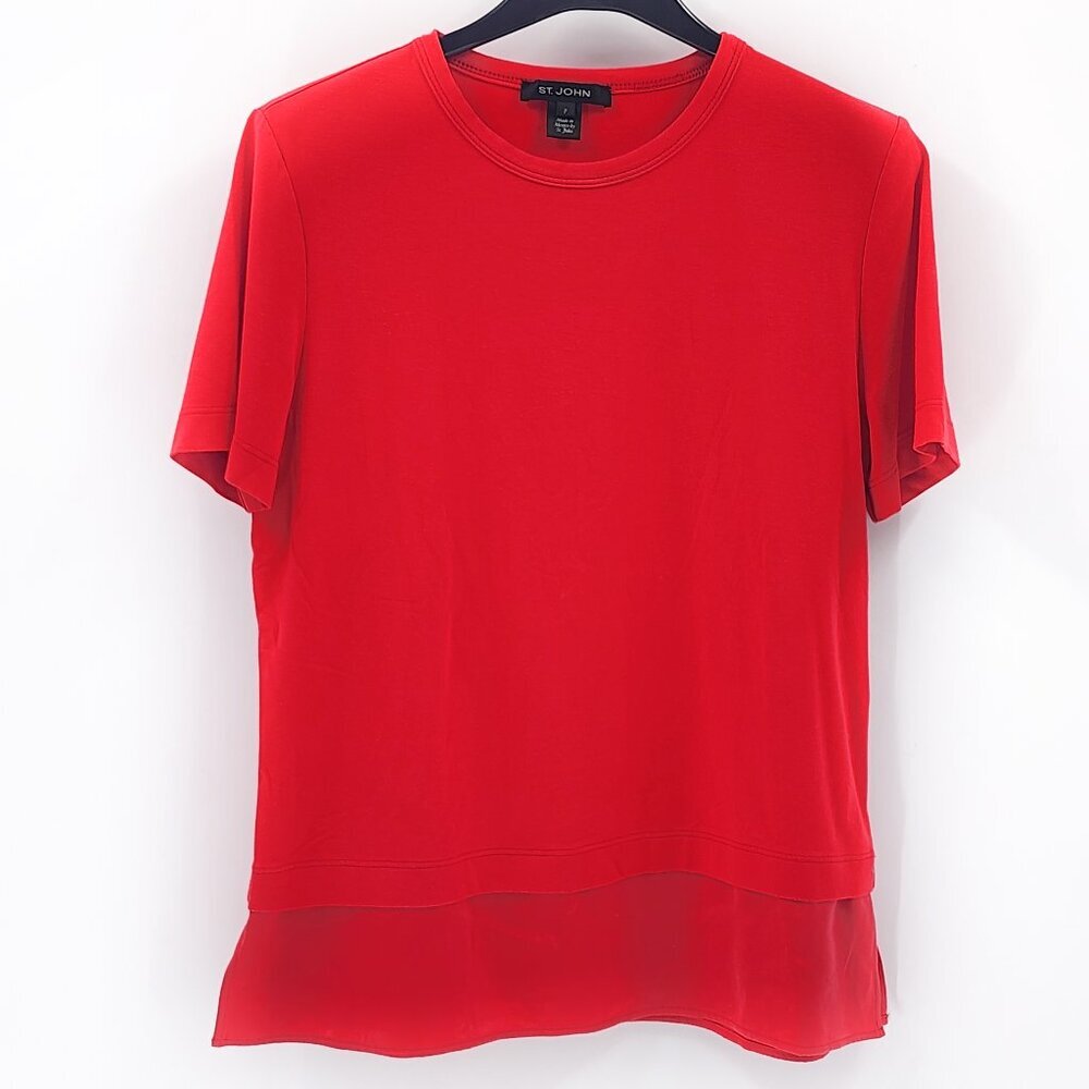 ST. JOHN Jersey Contrast-Hem T-Shirt